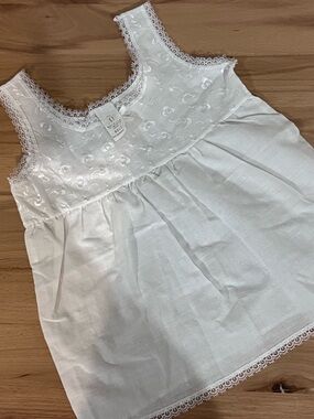Vintage White Embroidered Lace Trim Slip Dress - Size 1T Made in USA 70s